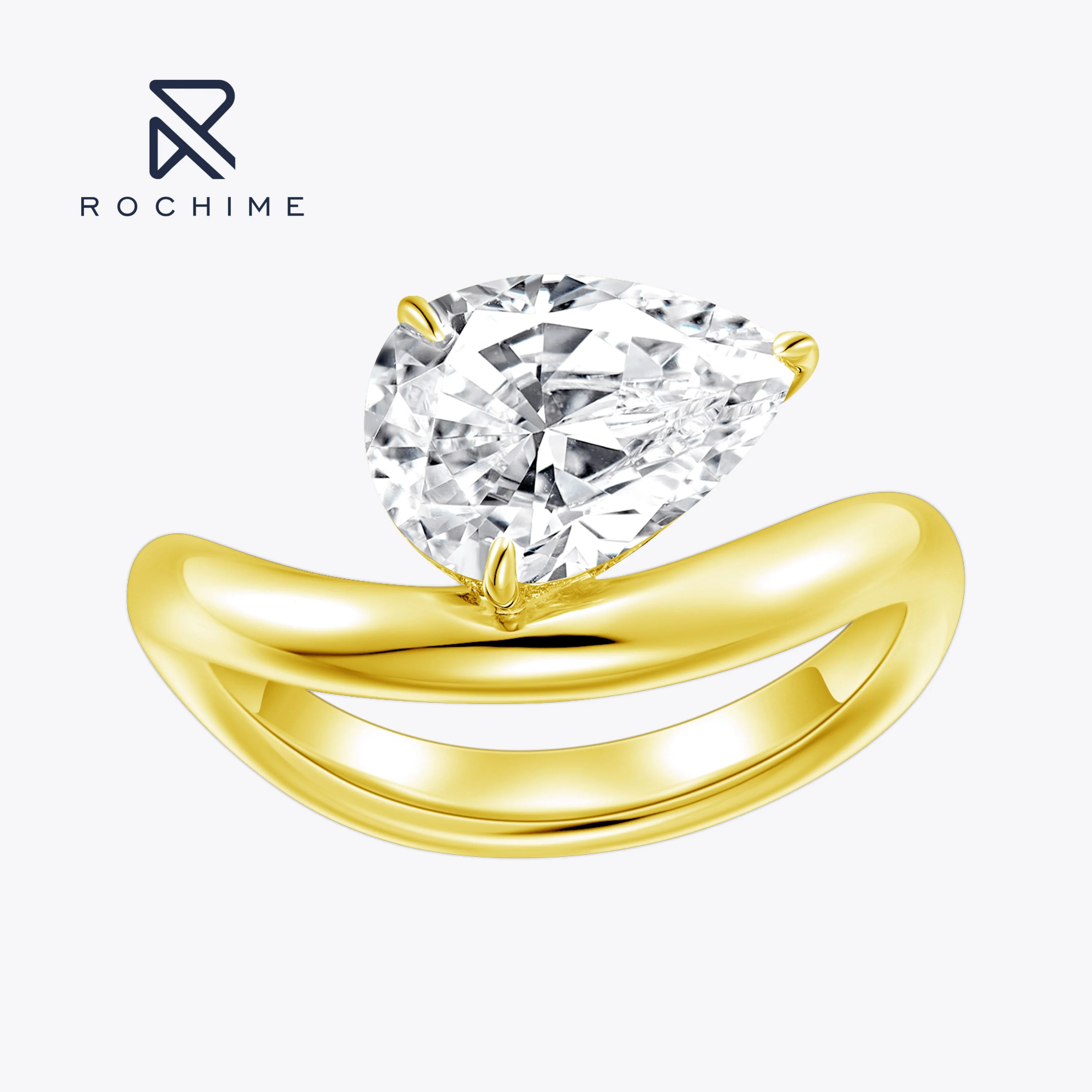 Rochime Ins Solitaire Diamond Ring  925 Sterling Silver 18k  Gold Plated  Delicate Jewelry for Women
