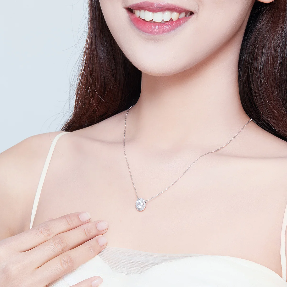 

Simple 925 Silver Reminiscences Clear Cubic Zirconia Pendant Chain Necklace