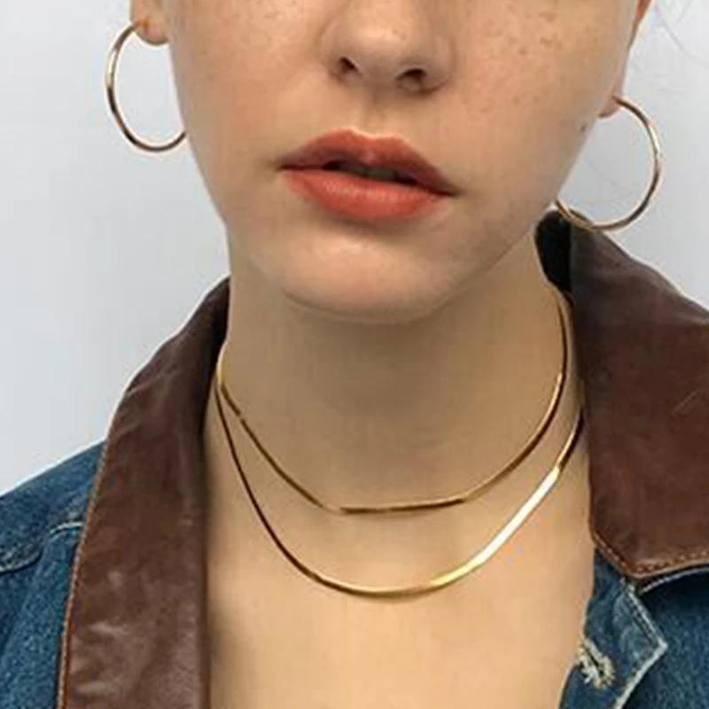 

14 K Gold Plated Color Stainless Steel Snake Chain Choker Necklace, 14k gold