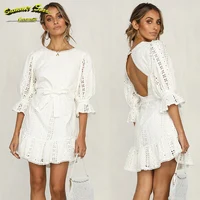 

2020 New Arrivals Summer Cotton White Embroidery Lace Dresses Women Lady