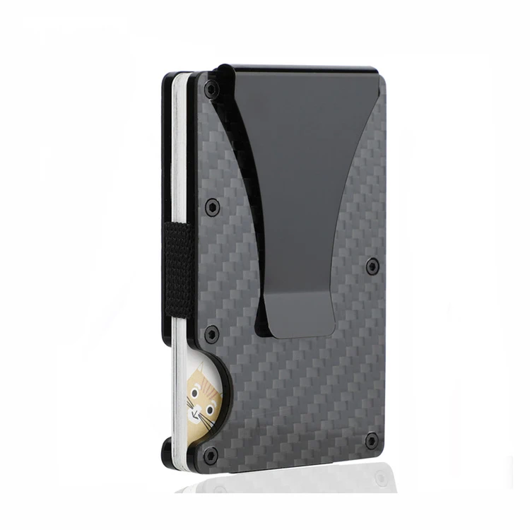 

Men RFID Carbon Chisel Money Clip Anti Theft Brush Aluminum Alloy Clip Wallet Card Holder