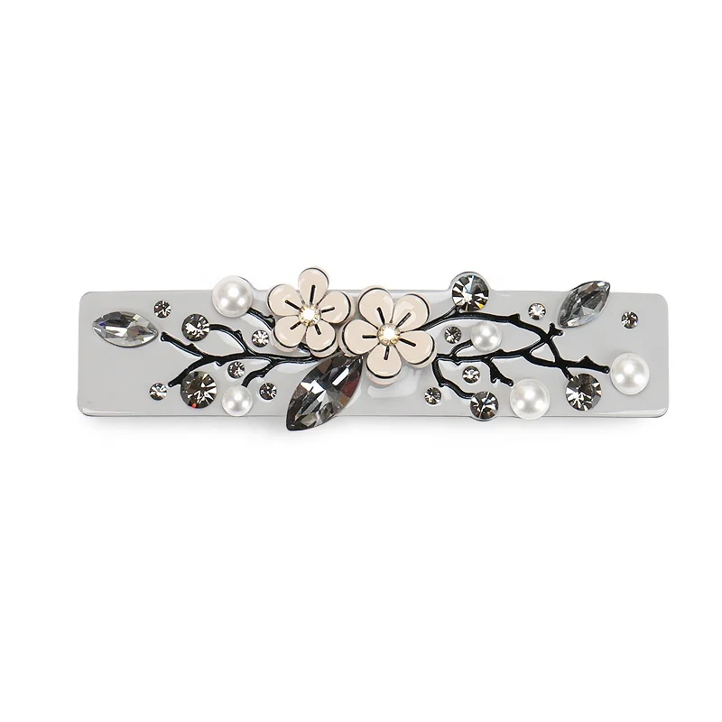 Embellished Hair Barrette Clips Hollow Design White Pearl Flower Hair Clip Glitter Rhinestones High-end Hair Accessories