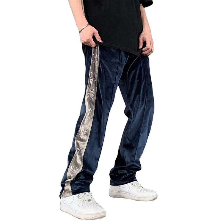 

Fashion Hip Hop Men Velour Track Pants Comfortable Colorblock Jogger Velvet Mens Sweatpants