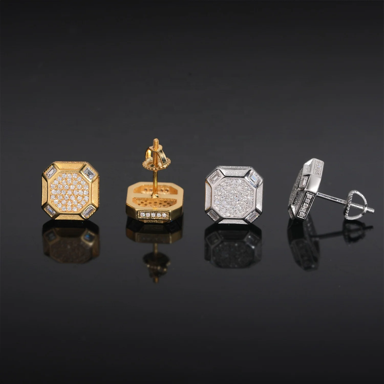 New Arrival Hip Hop Square Studs Iced Out Shining Diamond 925 Silver Moissanite Earrings