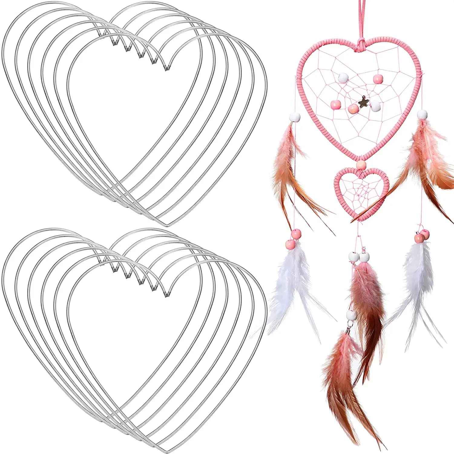 

Tailai Metal Hoops 10 PCS Heart Shaped Dream Catcher Craft Rings Silver Macrame Hoops for DIY Crafts Wedding Wall Hanging Decor