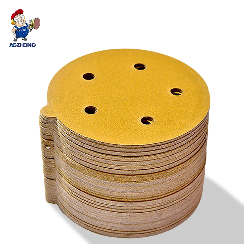 Wholesale Yellow Sanding Disc 8Holes Round Golden Abrasive Sandpaper Waterproof Hook and Loop Sanding Discs for Automotive