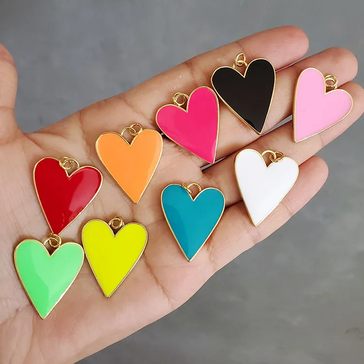 

JS1531 Hot Sale Gold Plated Enamel Neon Heart Charm Pendants for Necklace Earring Making Supplies