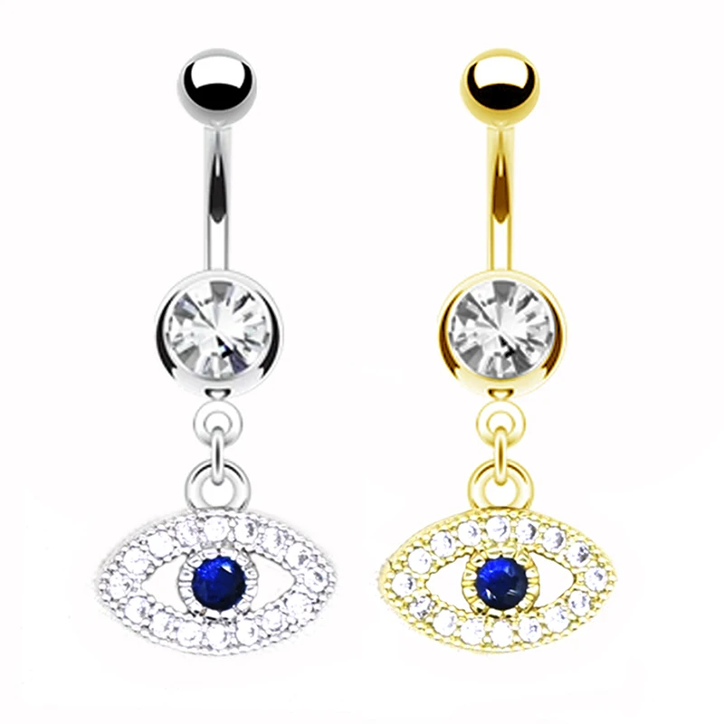 

Gaby new design stainless steel devil eyes belly rings for women piercing CZ navel ring jewelry wholesale, Sliver gold