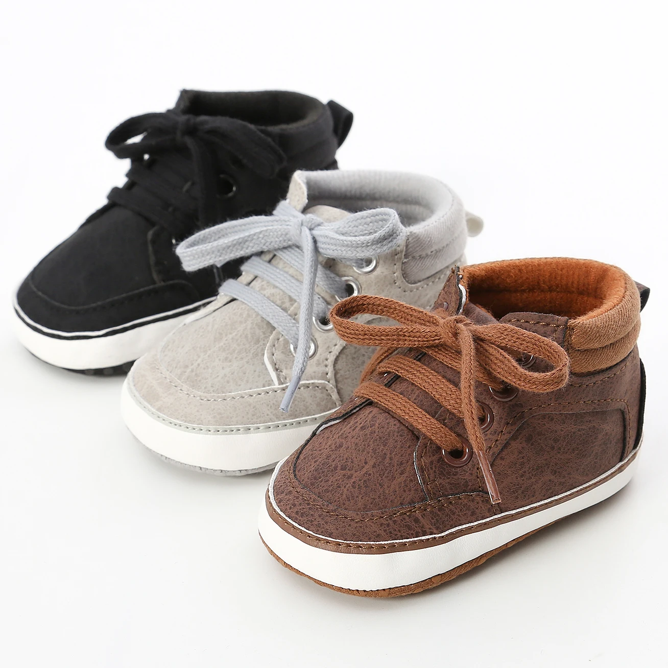 

New designed PU Leather shoes soft bottom newborn prewalker toddler boy baby boots, 3 colors