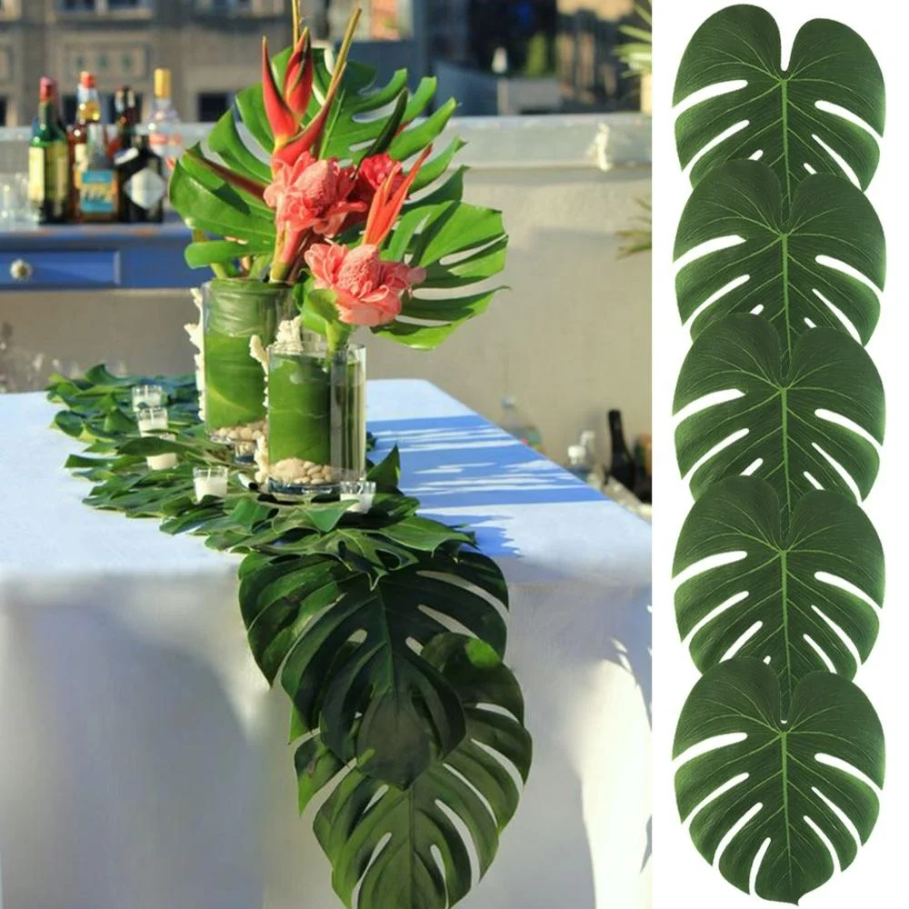 

OurWarm Rustic Wedding Hawaii Table Decoration Tropical Party Artificial Palm Leaves Placemat For Guest Party, Green