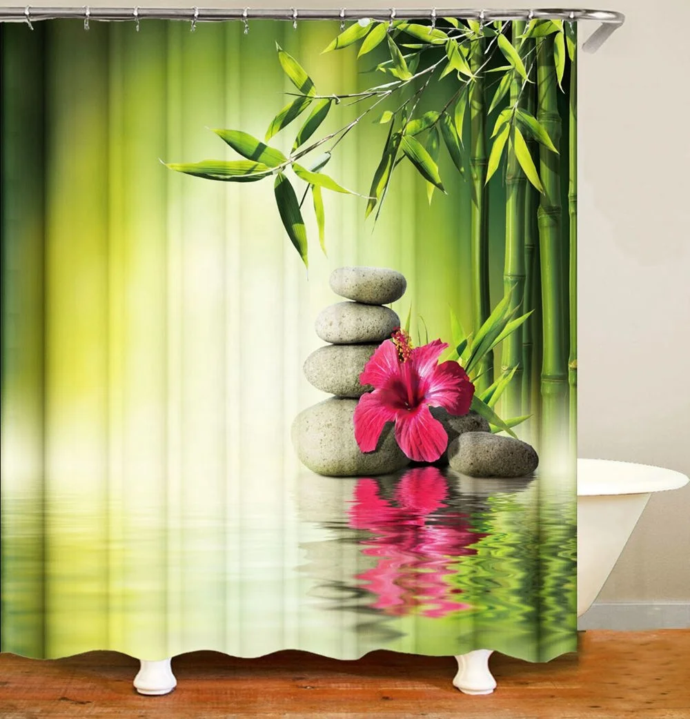 

modern bamboo chinoiserie shower curtain waterproof 180cm x 180cm polyester, As picture show