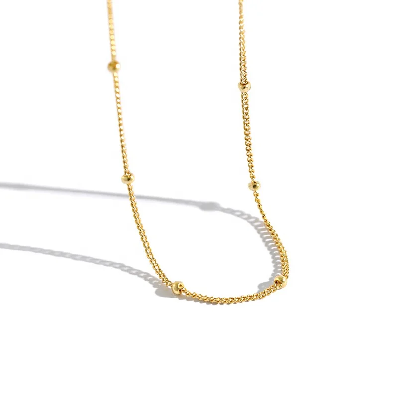 

NewSN33 18k gold plated chain with beads 925 silver jewelry choker necklaces