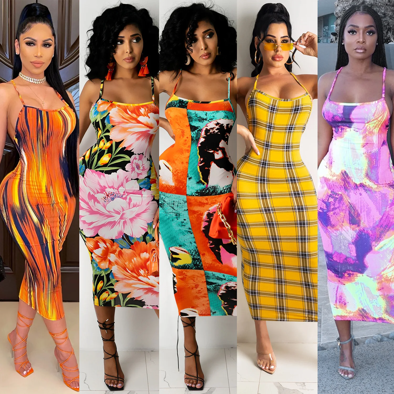 

2021 R07047 - fashion casual slip printed backless sleeveless women dresses