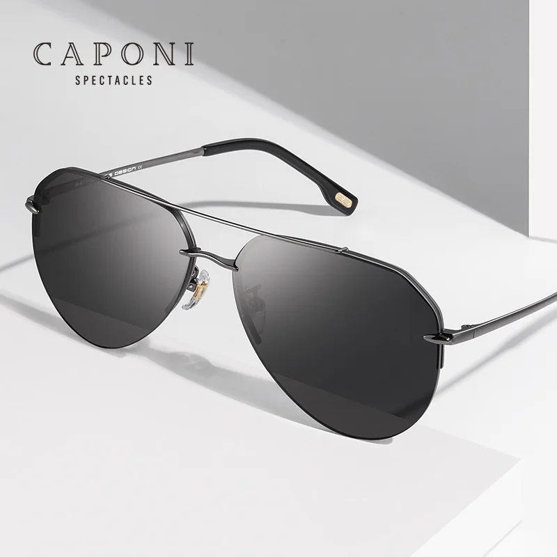 

CAPONI Classical Designer Brand Half-frame Hand Polished With Nylon Lens Pilot Sunglasses Mens Polarized UV400, 3 colors