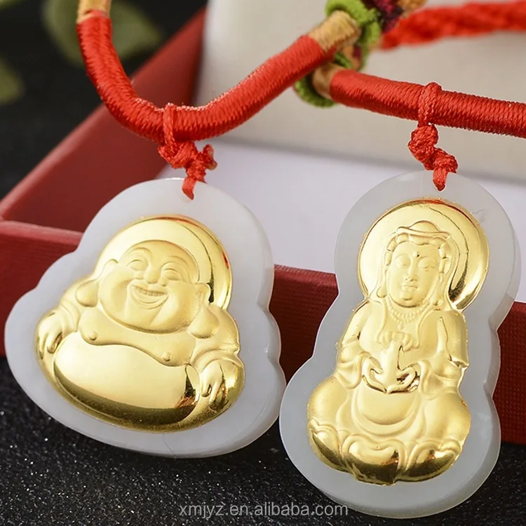 

Certified Hetian Jade Inlaid With Gold Inlaid With Hetian Jade Guanyin Laughing Buddha Couple Pendant For Men And Women Factory