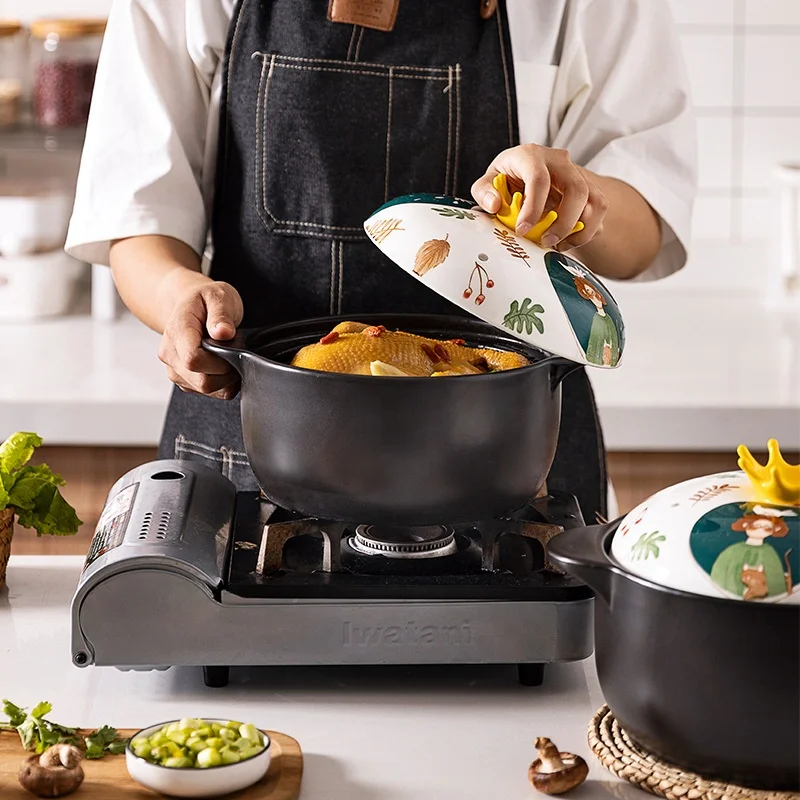 

ceramic casserole dish with glass lid soup home fairy forest cute stew ceramic casserole, White