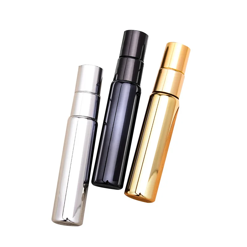 

Stock available electroplate 10ml luxury empty portable perfume bottle glass gold spray bottles
