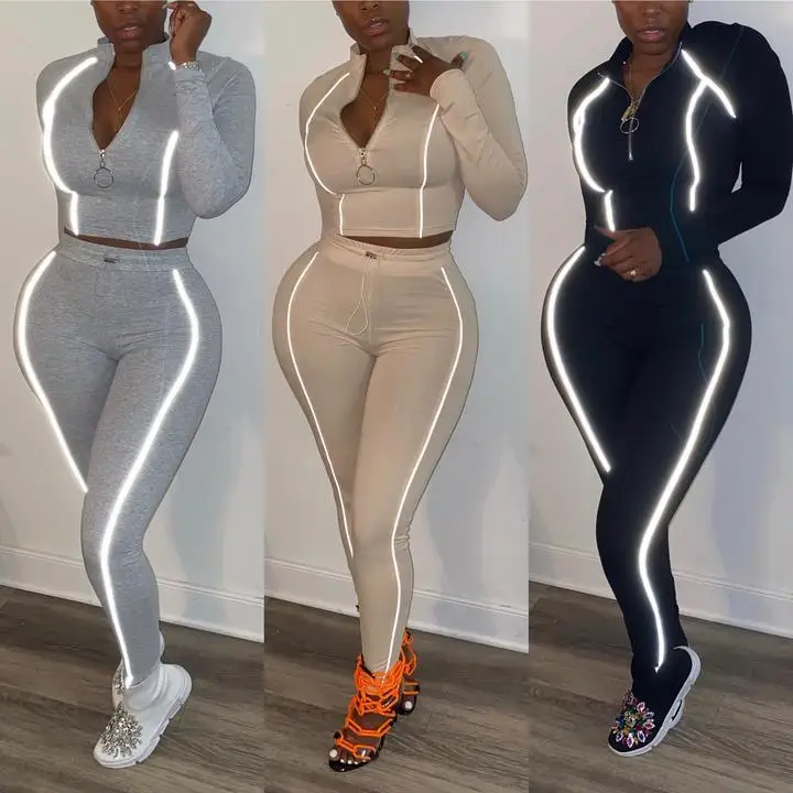 

Streetwear Two Piece Set Women Khaki Gray black Outfits Long Sleve T Shirt Leggings Bodycon Tracksuit Female Matching Sets