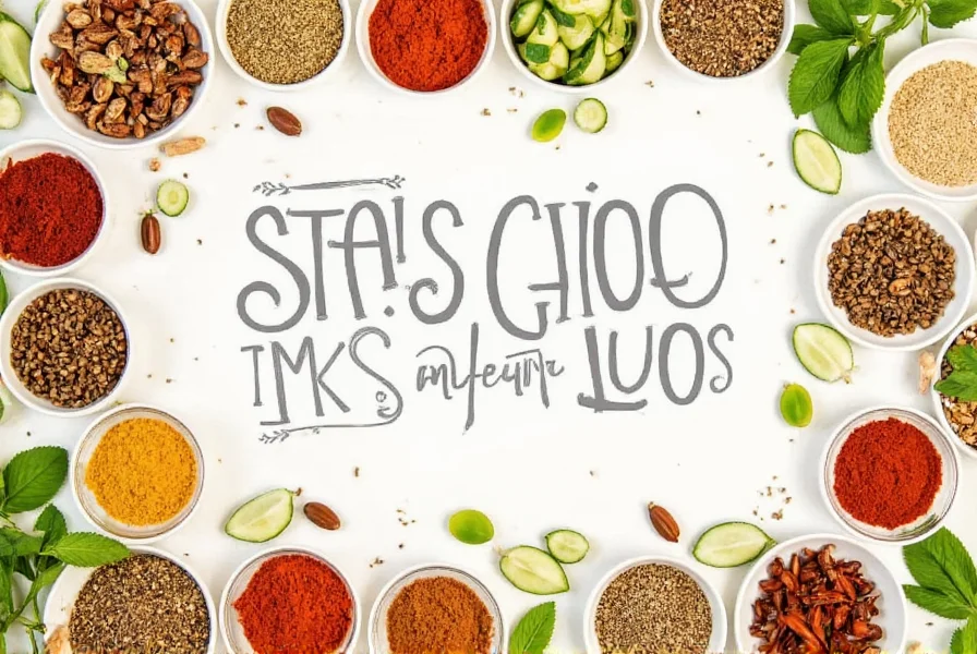Essential spices on a wooden table