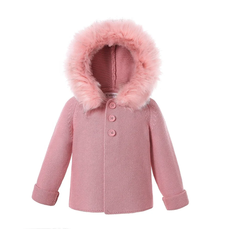 

2021 Pettigirl Full Sleeve Knit Sweaters Single Breasted Kids Coats for Boys and Girls Hooded Sweaters Pink Color, Picture shows