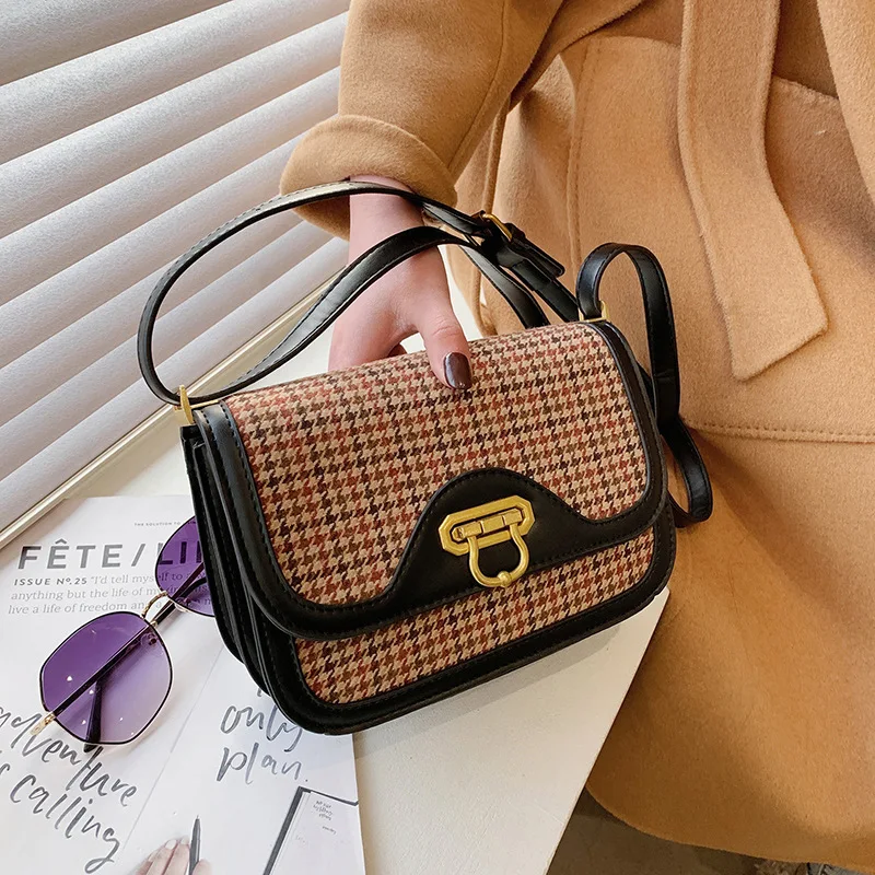 

2021 Houndstooth Purses Lady Crossbody Square Bag Pu Leather Ladies Sling Bags Women Purse, Customizable