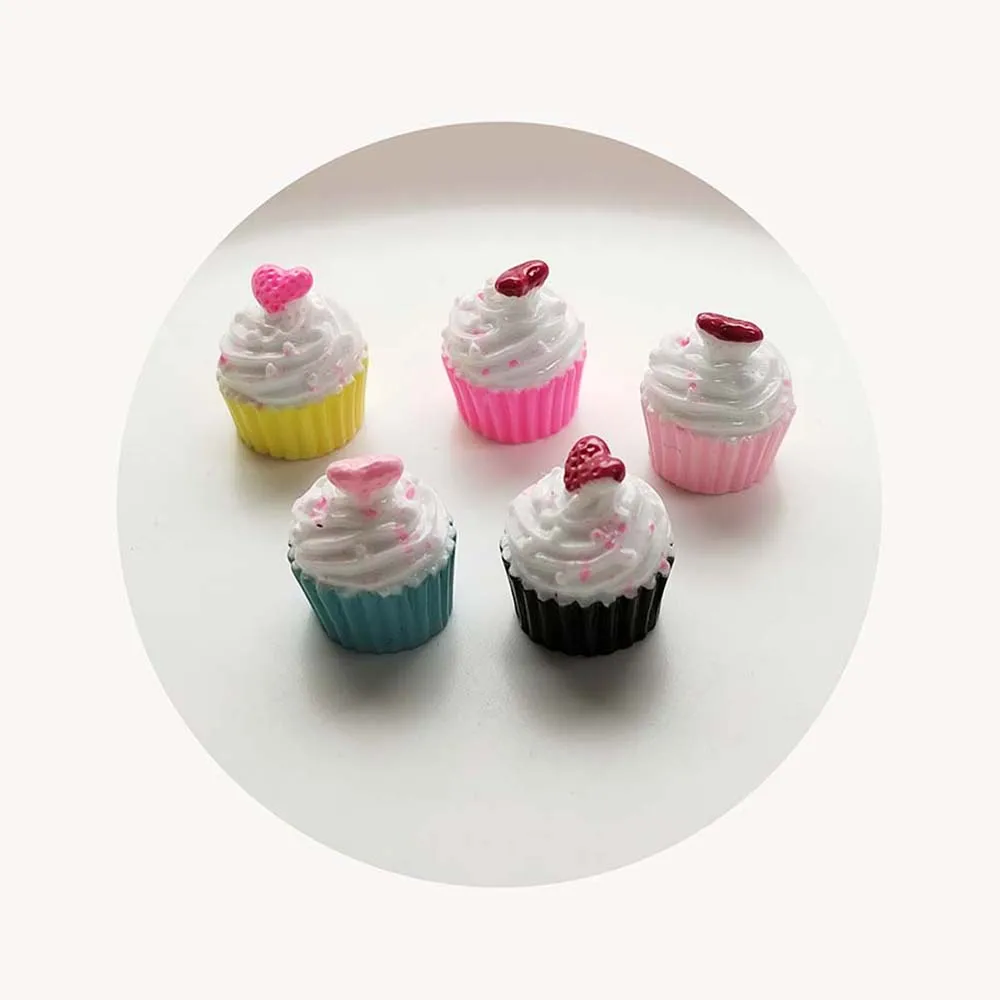 Kawaii Miniature Artificial Cupcake 100pcs Resin Flatback Cabochon Mixed Color Cute Food Animal DIY Resin Craft Decoration