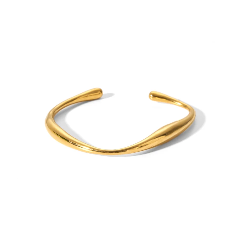 

Wholesale 18k Gold Plated Stainless Steel Water Wave Irregular Open Bangles New Cuff Bracelet For Women