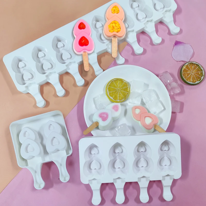 

DUMO 4-8 Cavity Silicone Ice Cream Mold Heart Shaped DIY Tools Making Summer Love Heart Ice cream Mold Silicone