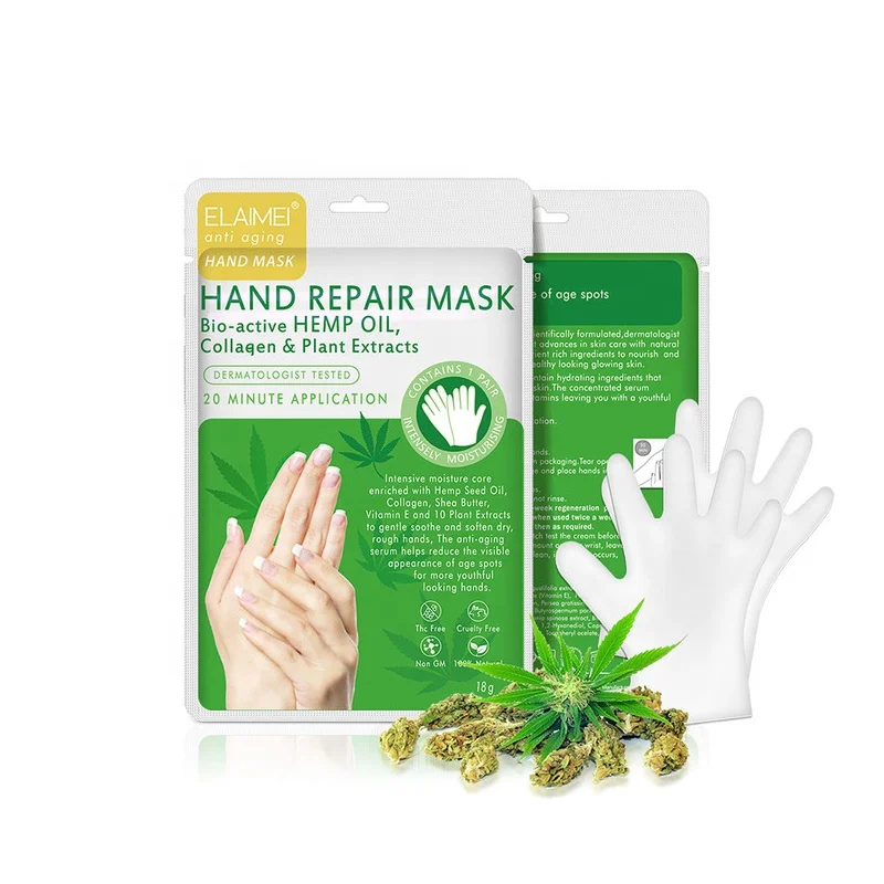 

OEM Private Label Hydrating Moisturizing Hemp Oil To Improve Rough Hand Peel Hemp Seed Oil Hand Mask Glove, White color