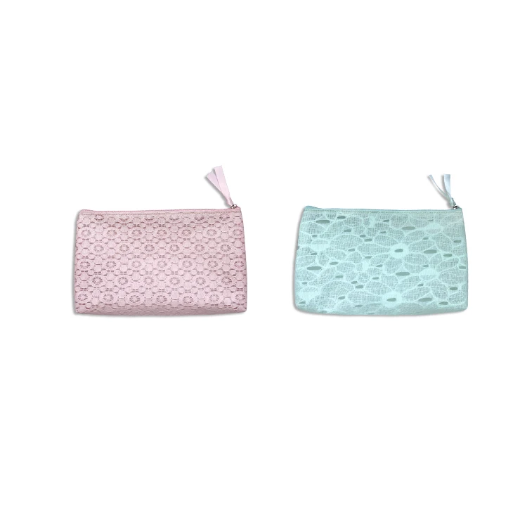 

2021 New Design Custom Makeup Pouch Bag For Cosmetics Lace With Coating, Pink/light green