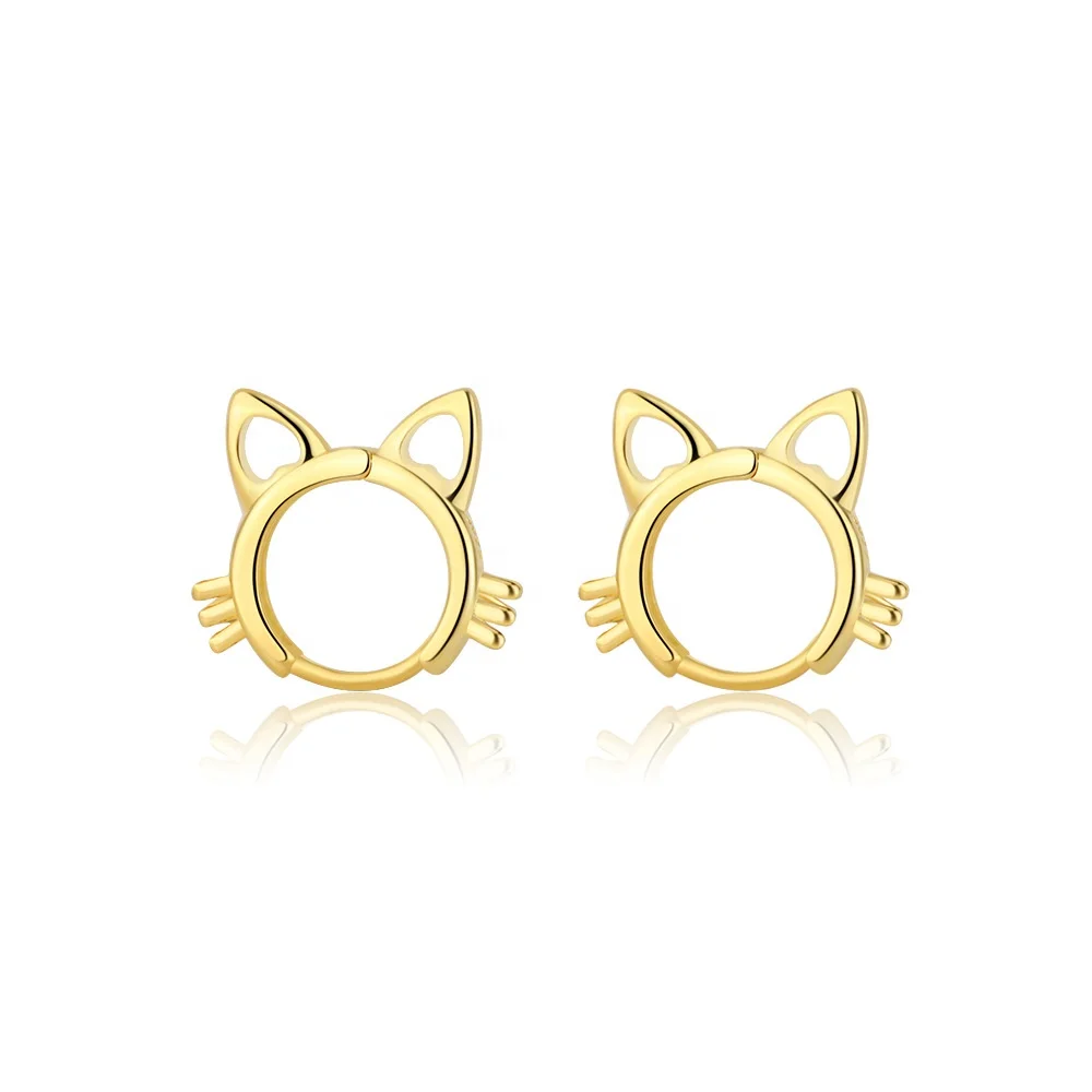 

New Arrived Jewelry Free Shipping Jewelry Plated 18K Gold Cat Hoop Earring, White, gold