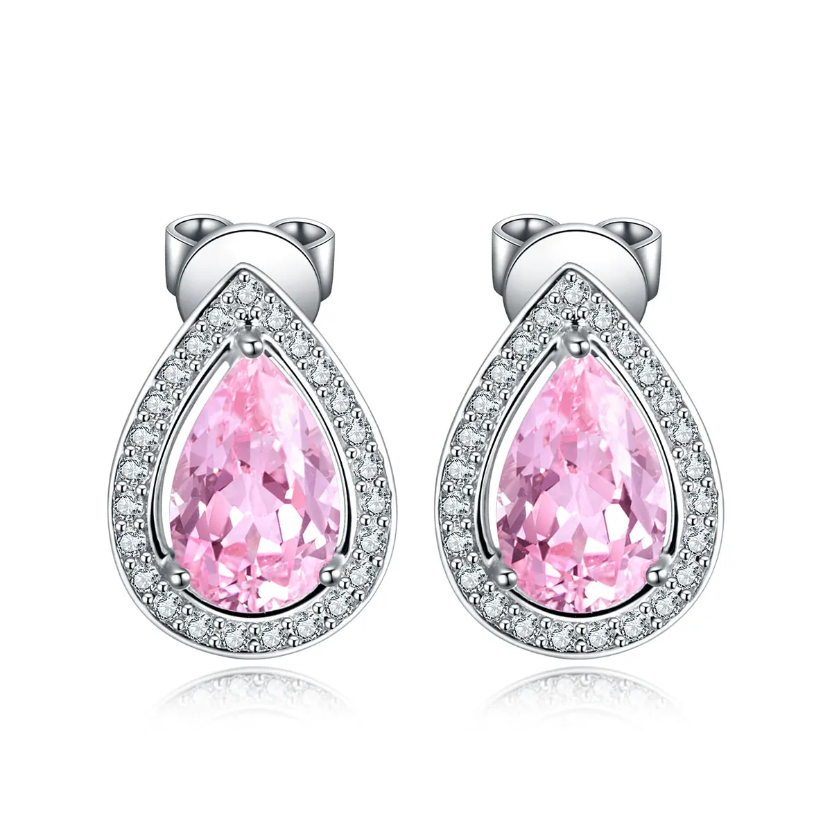 

Anster Jewelry S925 silver lab grown morganite earrings gemstones pear shape stud wholesale price factory direct sale, Pink