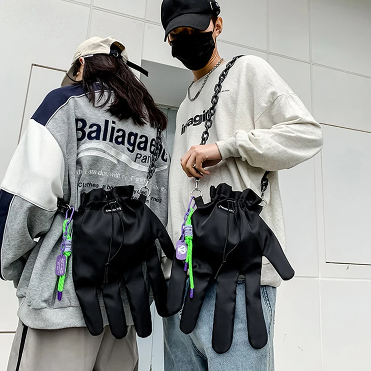 

New Fashion Streetwear Unisex Bags Black Palm Shape Pendant Men Women Shoulders Bag