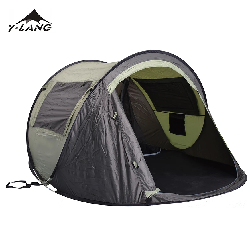 

3-4 person pop up automatic fast open lightweight outdoor camping waterproof tent fiberglass pole, Dark green khaki /customized color