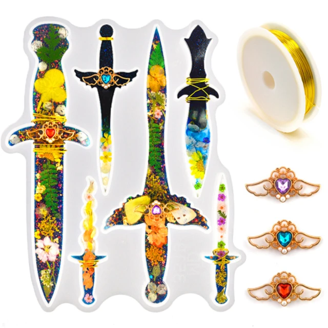 

J092 Free Sample DIY Shiny Short Sword Knife Self Defense Resin Mold Small Sword Dagger Silicone Molds, Stocked