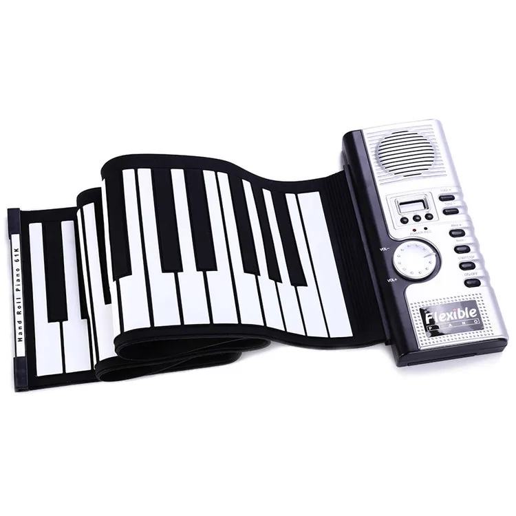 

Hot sale 61 Keys Roll Up piano MIDI keyboard Flexible Piano Silicone Portable Soft Keyboard Electronic Piano For Student, Sliver