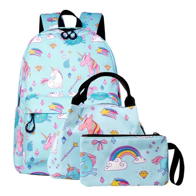 

Candy Color Leisure Unicorn Bag with Large Capacity Waterproof Backpack & Insulated Lunch Box & Pencil Pouch 3 Pcs for Student