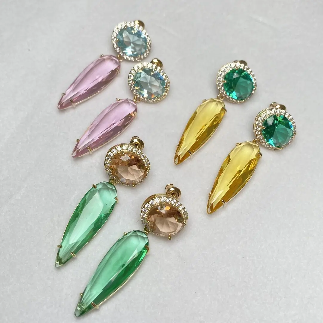 

Jewelry Gift For Women Cheap Large fasion Zircon Shinning Drop Earrings, Yellow/pink/green