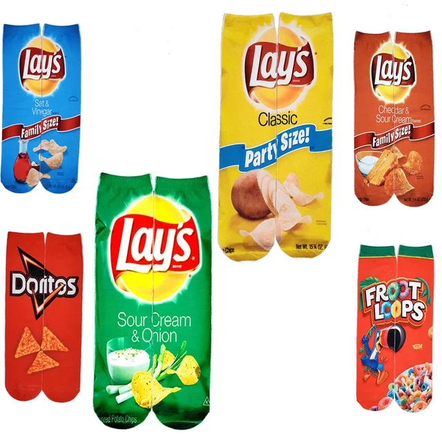 

Candy potato chips food tube long stockings 3D printing Thermal transfer printed socks, Pantone color