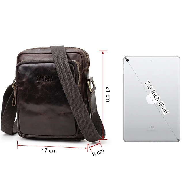 

Genuine Leather Small Vintage Adjustable Shoulder Bag Rear Zipper Passport Pocket Bags Men Messenger Bag leather For 9.7 iPad, Coffee or customized