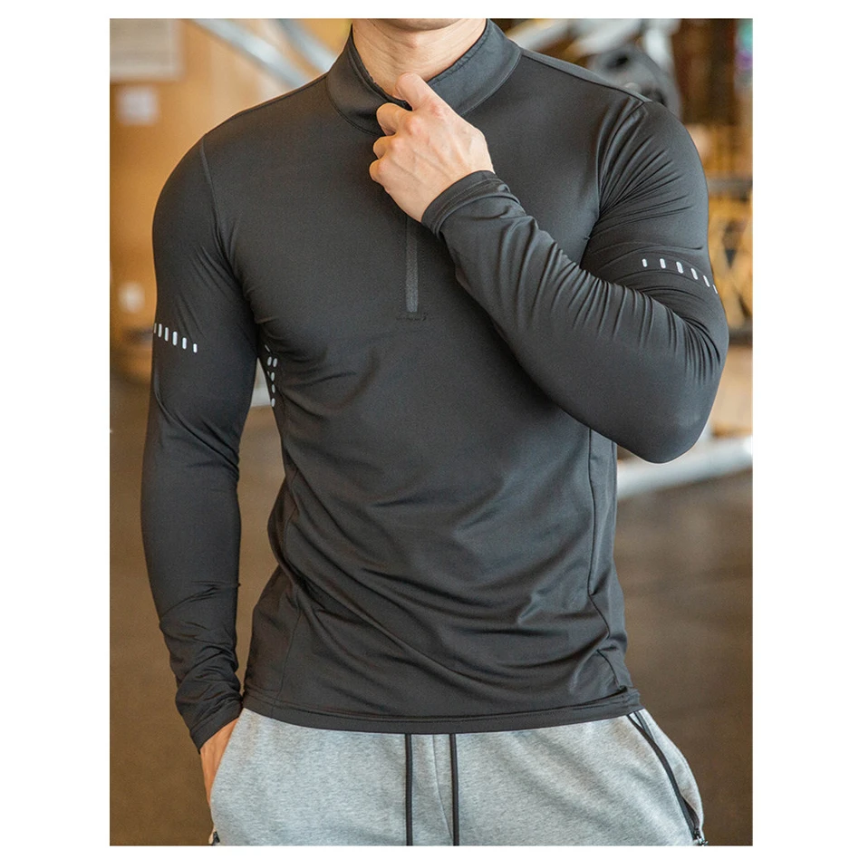 

Customized Mens Blank Half Zip Shirt Sport Running Quick Dry Long Sleeve T Shirt 100% Polyester Quarter Zip Pullover Shirt
