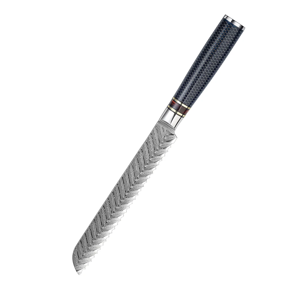 

Japanese VG10 Damascus Steel Kitchen Bread Knife With Honeycomb Handle