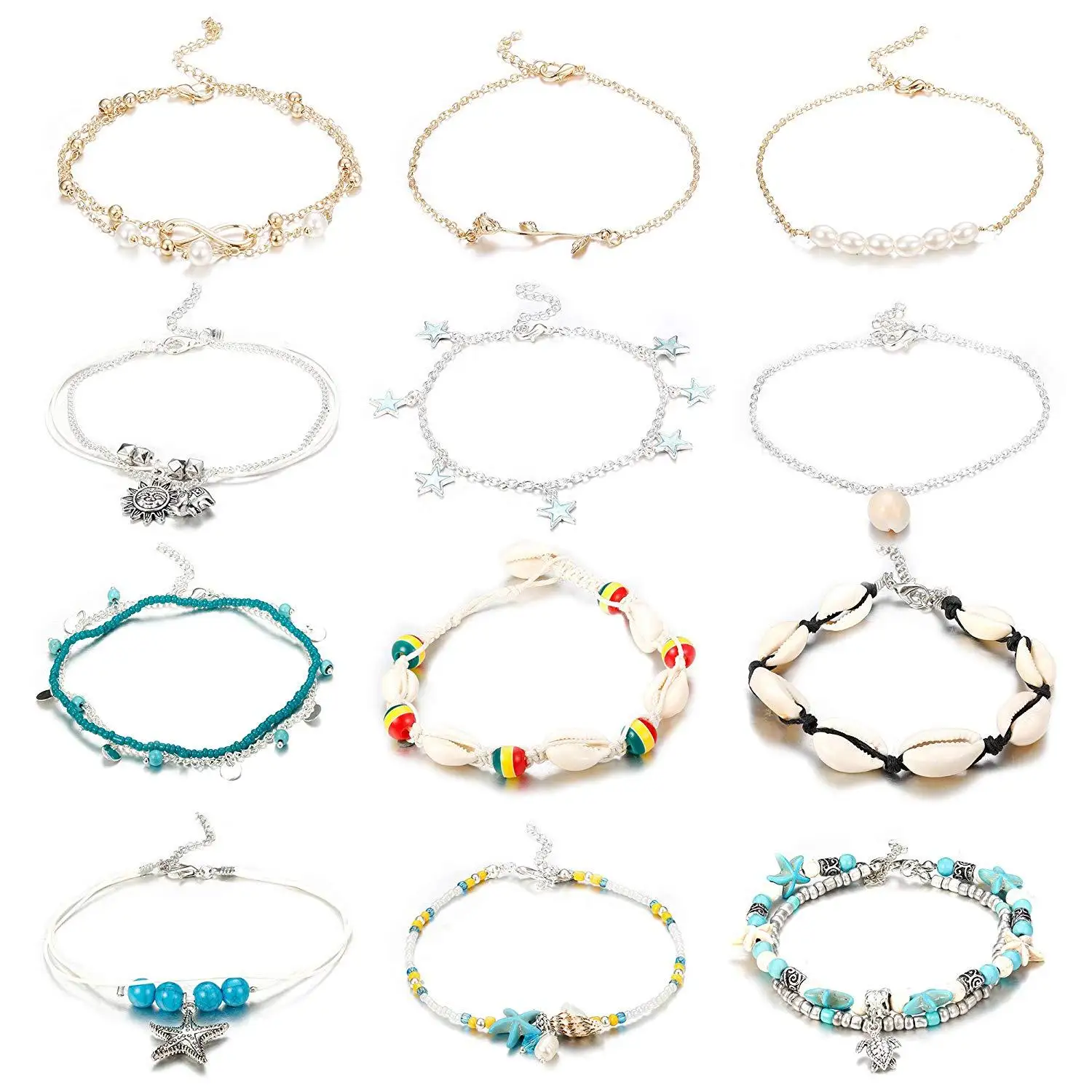

Bohemian Bead Bracelet Set Jewelry Map Tortoise Charm Bracelet Anklet Set