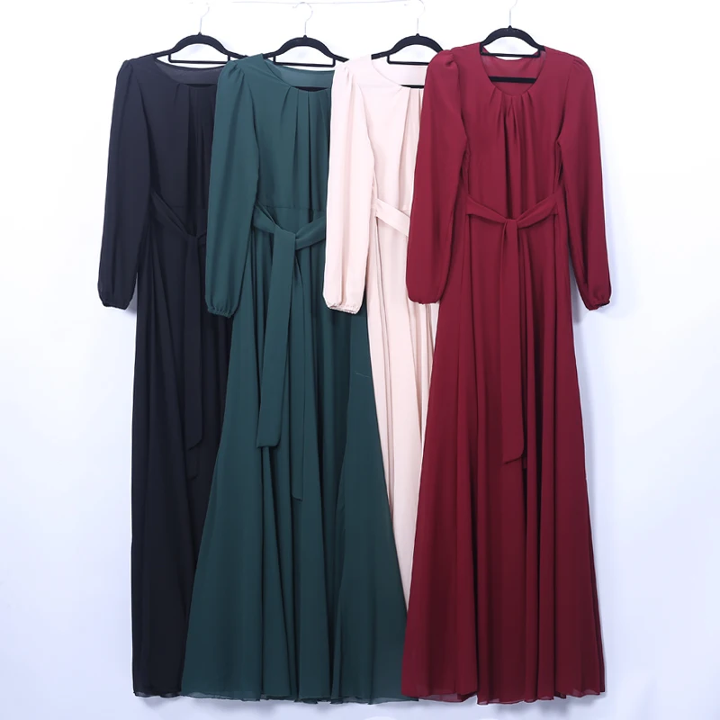 

Hot selling 2019 new solid lace up dresses high quality muslim lady abaya