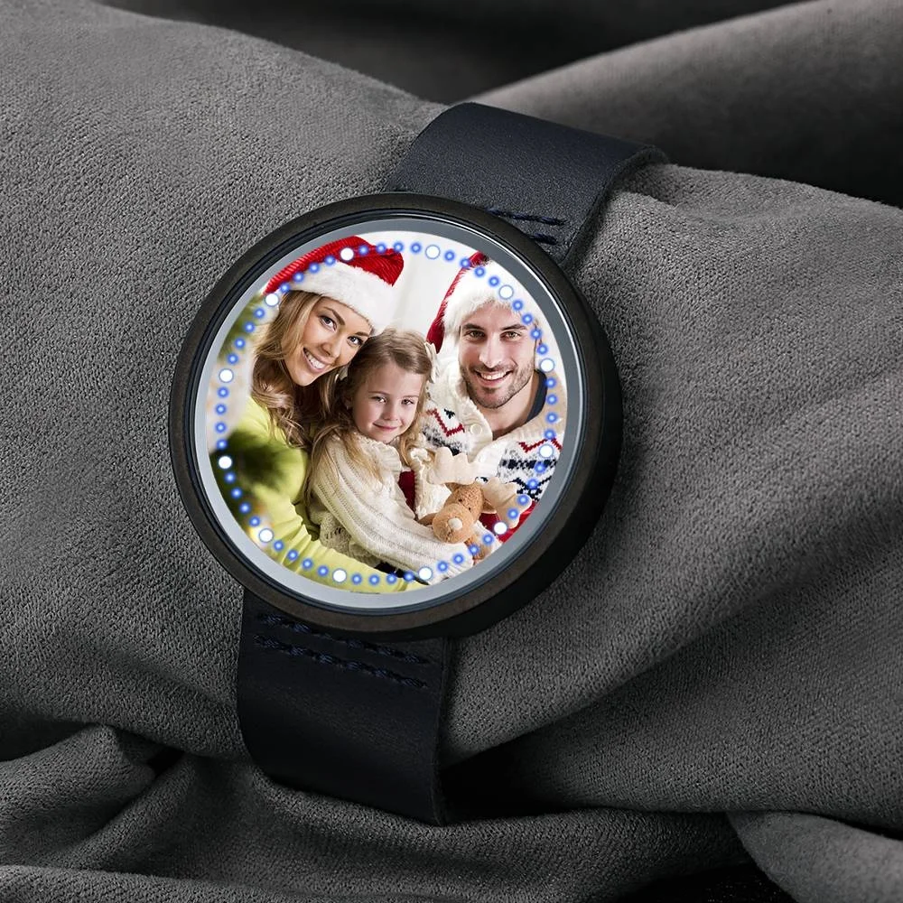 

40mm Personalized Photo Watch,Touch Illuminated Watch Black Leather Strap Quartz Watches For Couple