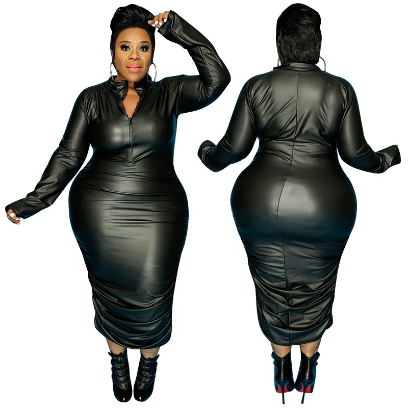 

4XL 5XL new arrival zipper up 2021 sexy ruched stacked plus size maxi dress women