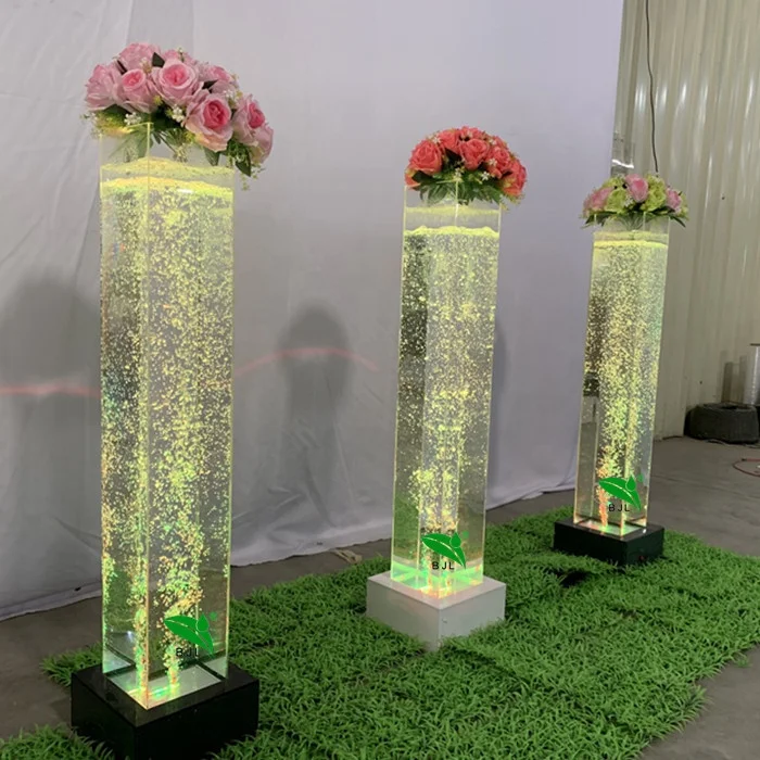 

sensory color changing flower pillar led water bubble lamp columns