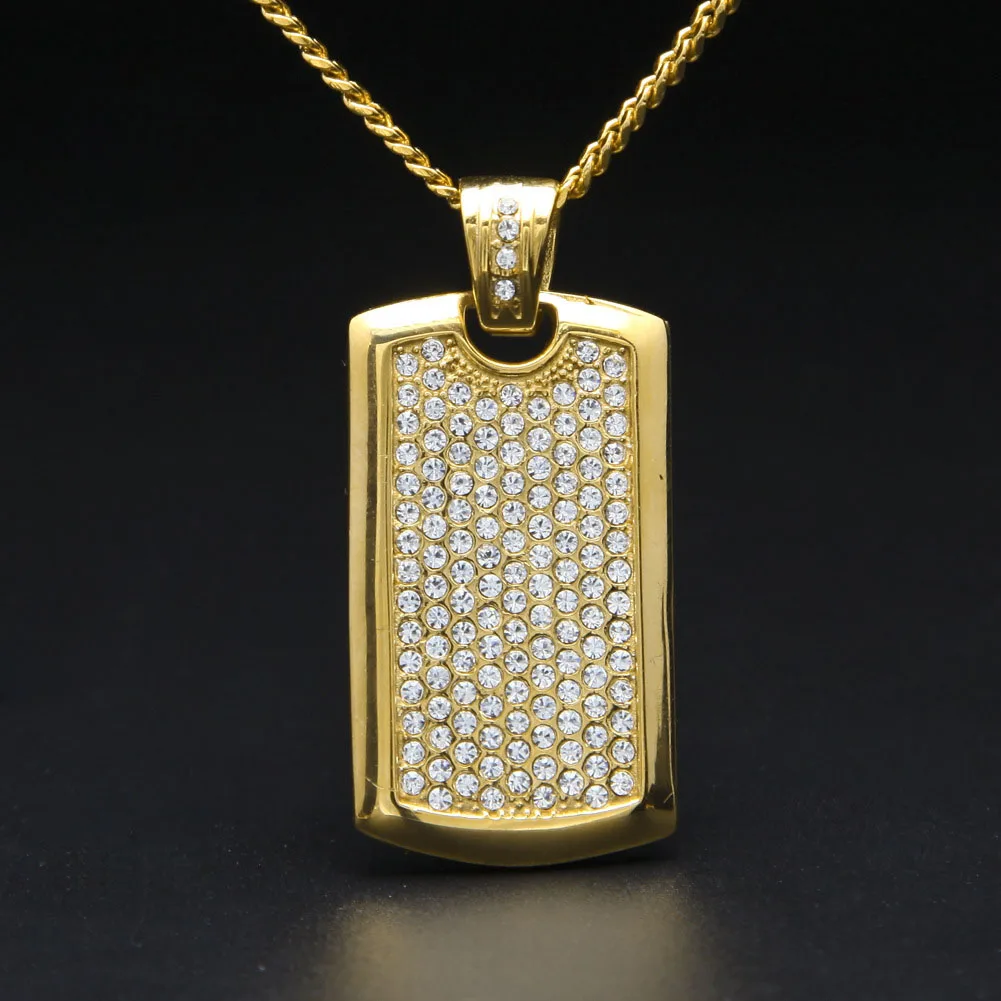 

HIgh Quality Stainless Steel Geometry Square Inlay Rhinestone Pendants Men Fashion Hip Hop Personality Jewelry Accessories