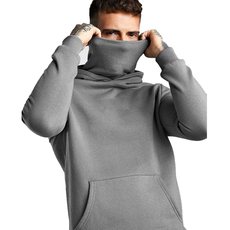 

2021 Fall winter OEM ODM Custom New Design High Quality Solid Color Face Cover Men Blank Ninja Hoodies With Masked, Picture