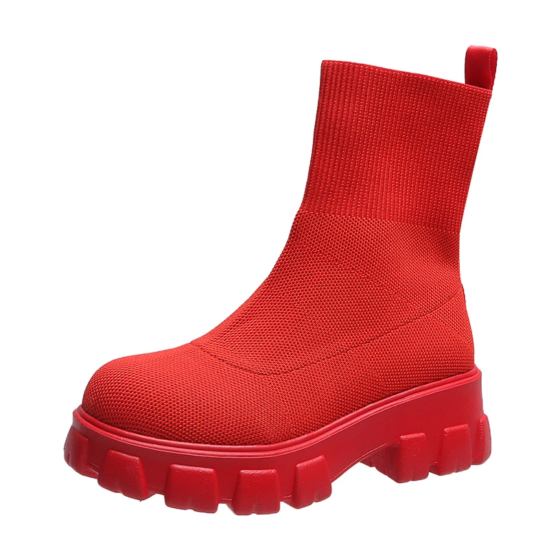 

woman shoes new arrivals 2021 fashion comfortable thick heels sock ankle boots, Beige,brown,red,black,green,purple